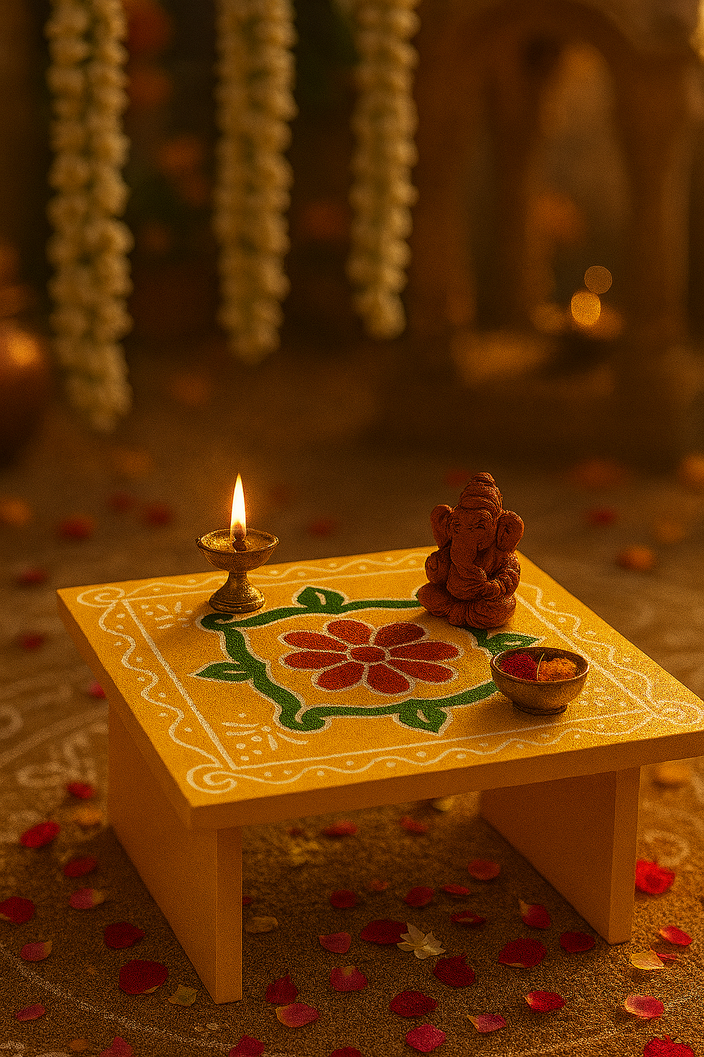 Handpainted Floral Stool in traditional setting